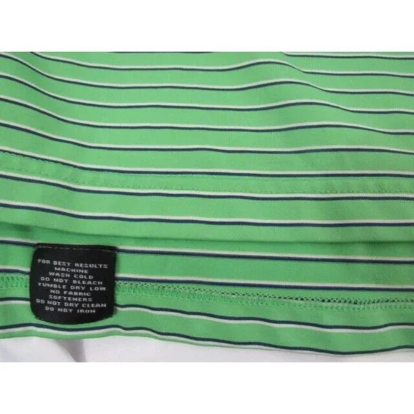 Peter Millar Summer Comfort Green White Strip Polo Golf Brae Burn Logo Size XL/T - Picture 6 of 6